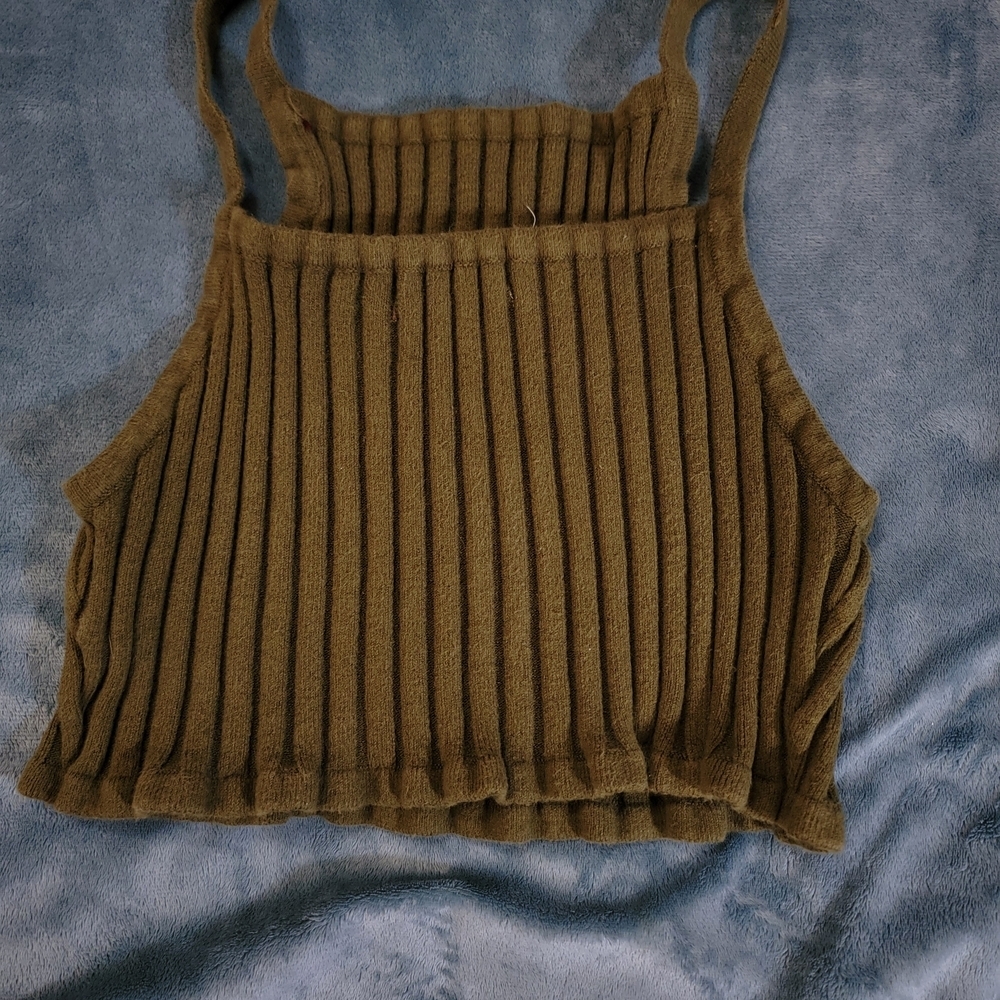 Forever 21 Distressed Olive Ribbed Cropped Tank Top Camisole Womens M - Picture 7 of 8